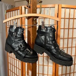 Black Leather Buckle Boots